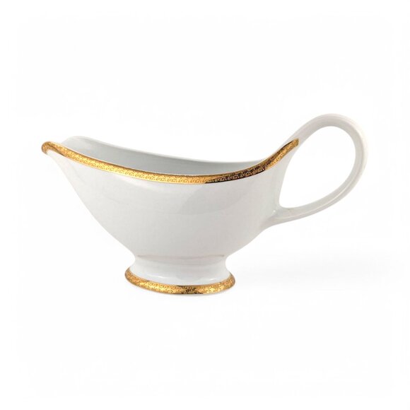 St. Nicholas Square Gravy Boat Laurel Gold Fine Porcelain 18 Karat Dual Band - Picture 3 of 11